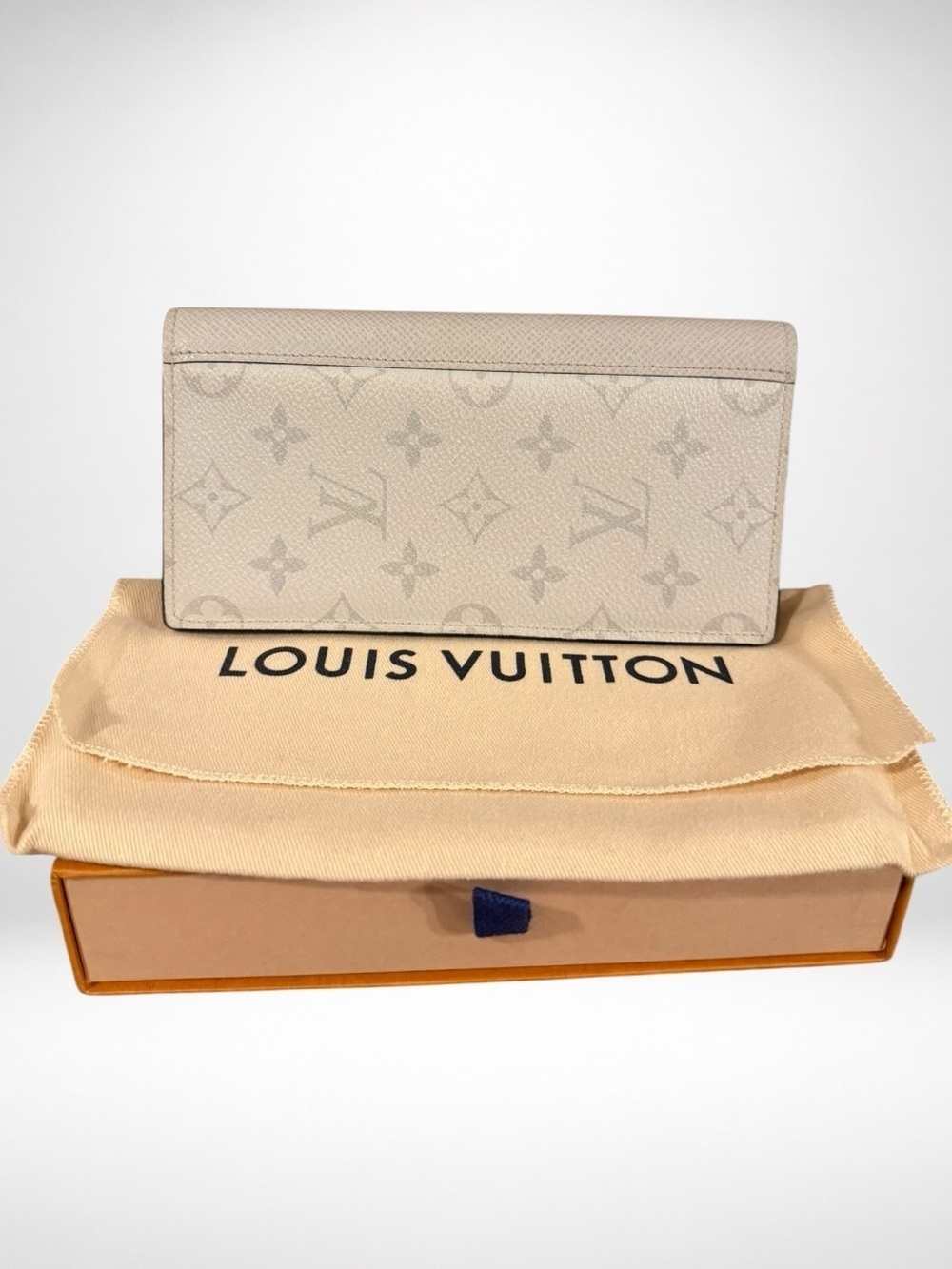 LOUIS VUITTON Taigarama Brazza Wallet White Monogram Long Bifold Box Dust Bag